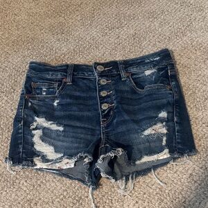American Eagle Outfitters Dark Blue Distressed Jean Shorts